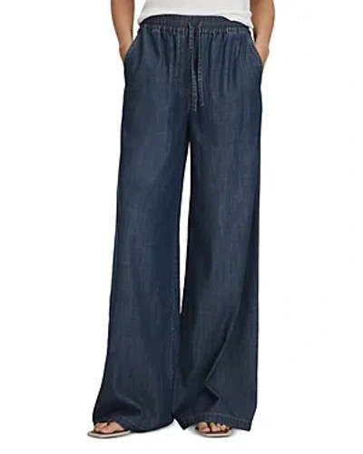 Reiss Womens Mid Blue Carter Wide-leg High-rise Denim Trousers
