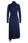 Reiss Casey Draped Jersey Midi Dress In Blue