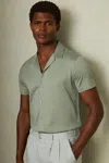 Reiss Mint Green Caspa Mercerised Jersey Cuban Collar Shirt