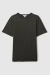 Reiss Dark Olive Green Mercerised Cotton Crew Neck T-shirt