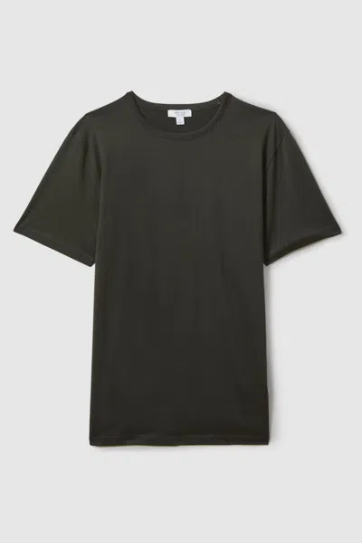 Reiss Caspian - Dark Olive Green Mercerised Cotton Crew Neck T-shirt, Xl