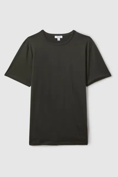 Reiss Dark Olive Green Mercerised Cotton Crew Neck T-shirt In Deep Forest