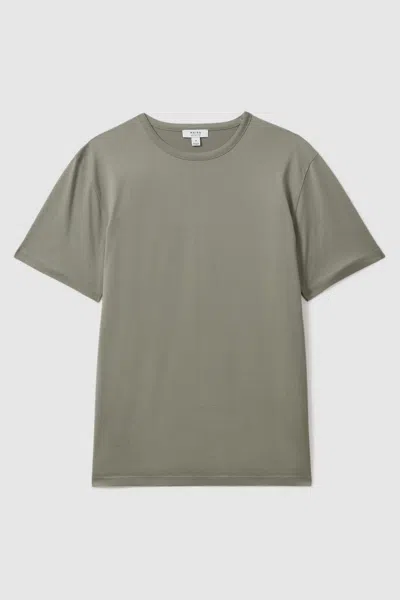 Reiss Vetiver Caspian Mercerised Cotton Crew Neck T-shirt In Vetiver
