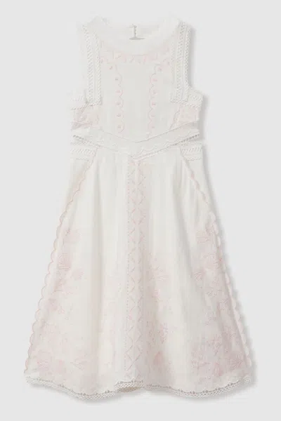 Reiss Cassie - Ivory Teen Embroidered Lace Dress, Uk 13-14 Yrs In White
