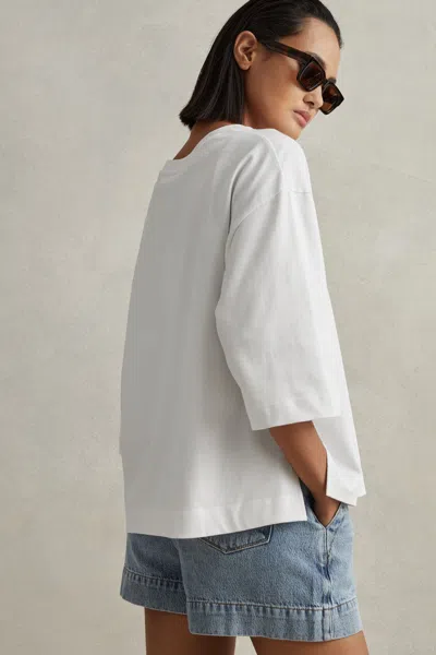 Reiss Cassie - White Oversized Cotton Crew Neck T-shirt, M