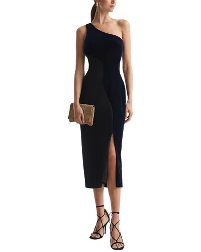 Reiss Black/navy Cassie One-shoulder Velvet-satin Midi Dress