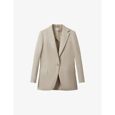 Reiss Womens Natural Cassie Relaxed-fit Single-breasted Linen Blazer