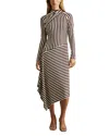 Reiss Brown/cream Striped Jersey Asymmetric Midi Dress In Brown/cream