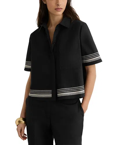 Reiss Womens Black Ivory Cat Stripe-detail Cotton Shirt