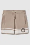Reiss Kids' Catch - Brown Catch Velour Drawstring Shorts, Uk 13-14 Yrs In Taupe/optic White