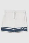 Reiss Kids' Catch - White Catch Velour Drawstring Shorts, Uk 13-14 Yrs In Optic White/airforce Blue