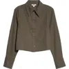 Reiss Caylan Cotton & Wool Crop Button-up Shirt In Green
