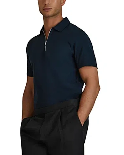 Reiss Caymen Slim Fit Quarter Zip Polo Shirt In Blue