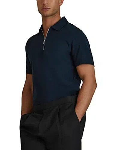 Reiss Caymen Slim Fit Quarter Zip Polo Shirt In Navy