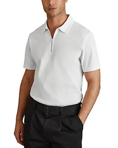 Reiss Caymen Slim Fit Quarter Zip Polo Shirt In White