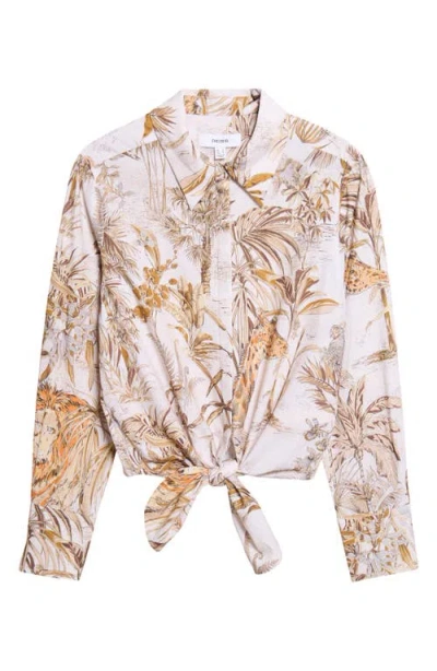 Reiss Cece Safari Print Tie Front Cotton Hidden Placket Shirt In Multi