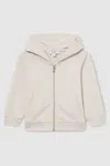 Reiss Cement Zipped Interlock-jersey Hoodie In Cement