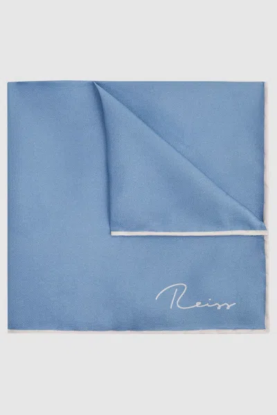 Reiss Airforce Blue Plain Silk Pocket Square