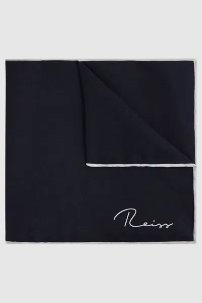 Reiss Navy Plain Silk Pocket Square