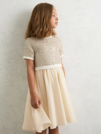 REISS REISS CHAMPAGNE BEE 3-9 YRS SEQUIN-TOP CHIFFON-SKIRT DRESS