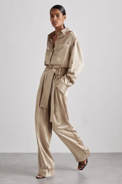 Reiss Champagne Atelier Belted Satin Jumpsuit