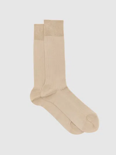 Reiss Champagne Fela Cotton-blend Ribbed Socks In Gray
