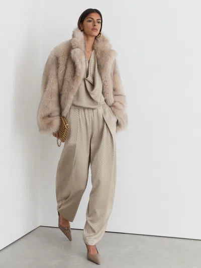 Reiss Champagne Neutral Dia Petite Jacquard Pleated Tapered Trousers
