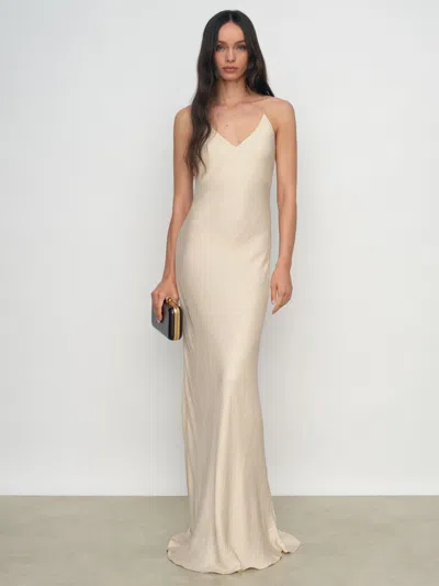 Reiss Champagne Neutral Jacquard Maxi Slip Dress In White