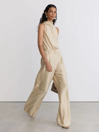 Reiss Champagne Neutral Petite Jacquard Cowl-neck Belted Jumpsuit