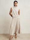Reiss Womens Champagne Neutral Seren Pleated Woven Midi Skirt