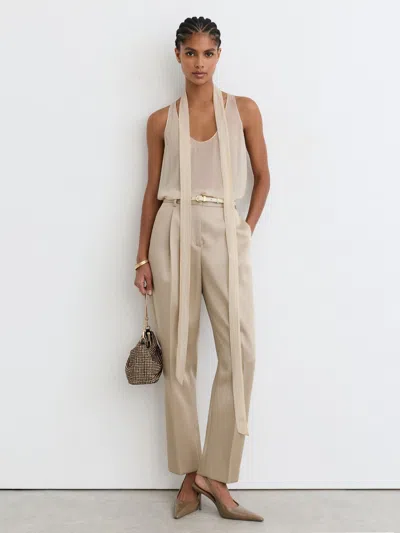 Reiss Champagne Neutral Sheer Crystal-detail Scarf-neck Vest