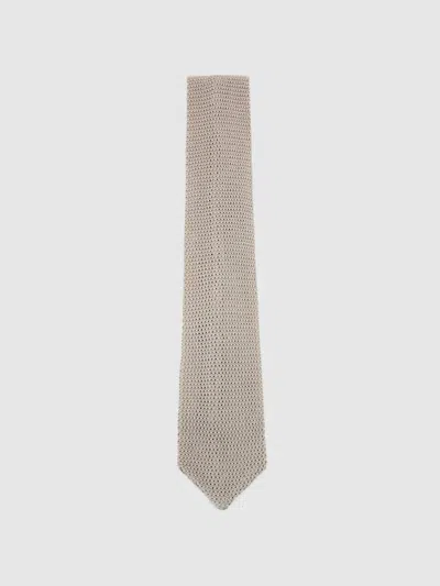 Reiss Champagne Punto Silk Knitted Tie In Pink