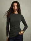 Reiss Charcoal Asymmetric Ruched Top With Wool In Black