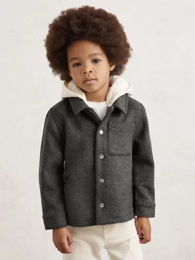 Reiss Kids' Charcoal Wool-blend Detachable-hood Overshirt In Gray