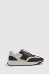 Reiss Charcoal Emmett Leather Suede Running Trainers