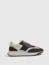 Reiss Charcoal Emmett Leather Suede Running Trainers In Multi