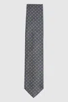 Reiss Charcoal Foulard Silk Blend Floral Print Tie