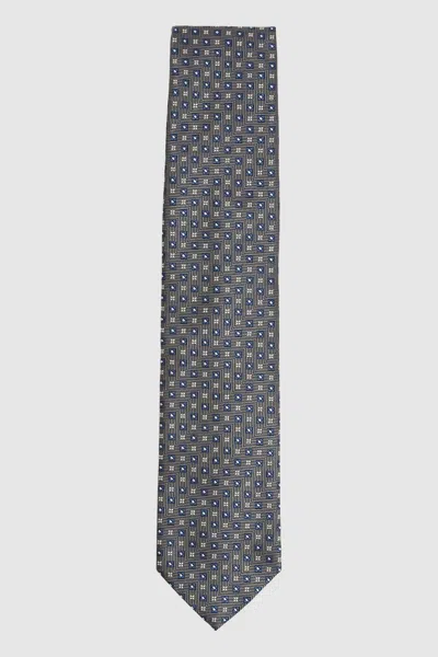Reiss Charcoal Foulard Silk Blend Floral Print Tie