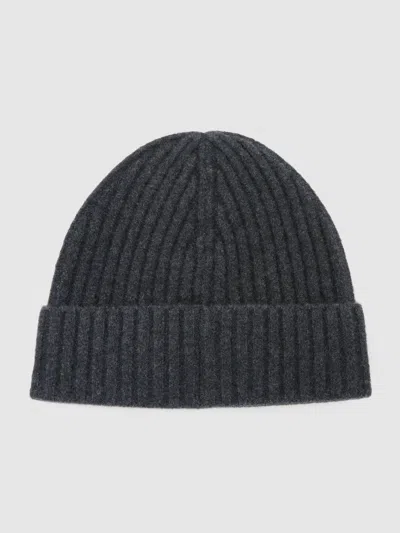 Reiss Charcoal Grey Belfry Merino Wool-blend Wide-rib Beanie