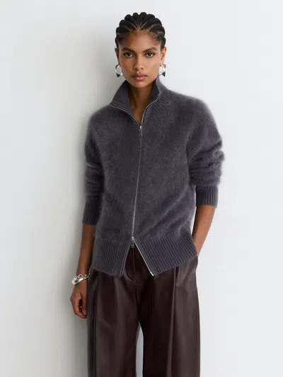 Reiss Charcoal Grey Brushed Cashmere Zip-through Cardigan In Gray