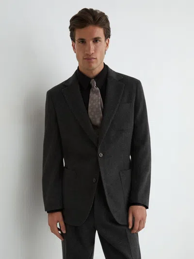 Reiss Charcoal Grey Collin Tailored Fit Wool-blend Flannel Single-breasted Suit Blazer In Gray
