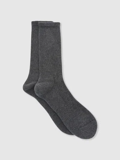 Reiss Charcoal Grey Cotton-blend Ribbed Socks In Gray