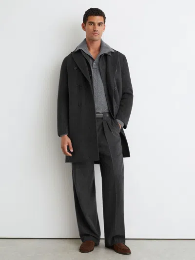 Reiss Charcoal Grey Dusk Wool-blend Double-breasted Epsom Overcoat In Black