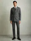 Reiss Charcoal Grey Malibu Regular-fit Double-breasted Sharkskin Wool-blend Suit Blazer In Gray