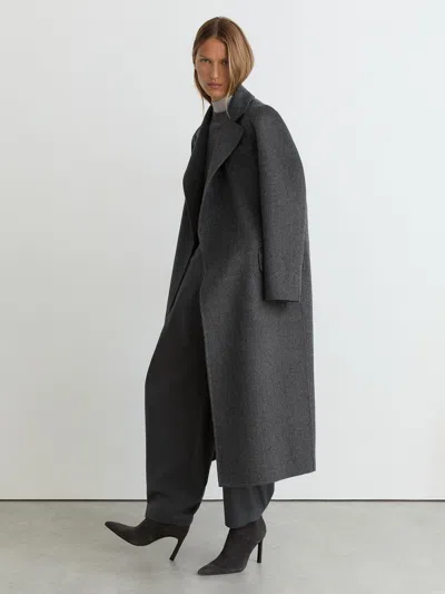 Reiss Charcoal Grey Marlowe Petite Wool-blend Double-breasted Blind-seam Coat In Gray