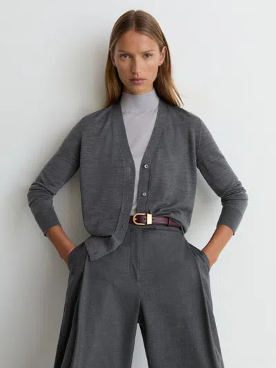 Reiss Charcoal Grey Merino Wool V-neck Cardigan