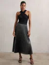 Reiss Charcoal Grey Metallic Pleated Midi Skirt In Gray