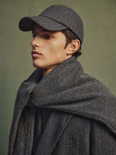 Reiss Charcoal Grey Monogram Pinstripe Baseball Cap In Gray