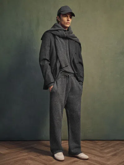 Reiss Charcoal Grey Monogram Wool Relaxed-fit Knitted Joggers In Gray