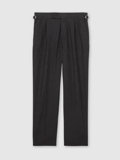 Reiss Charcoal Grey Naples Wool-blend Flannel Wide-leg Trousers In Black